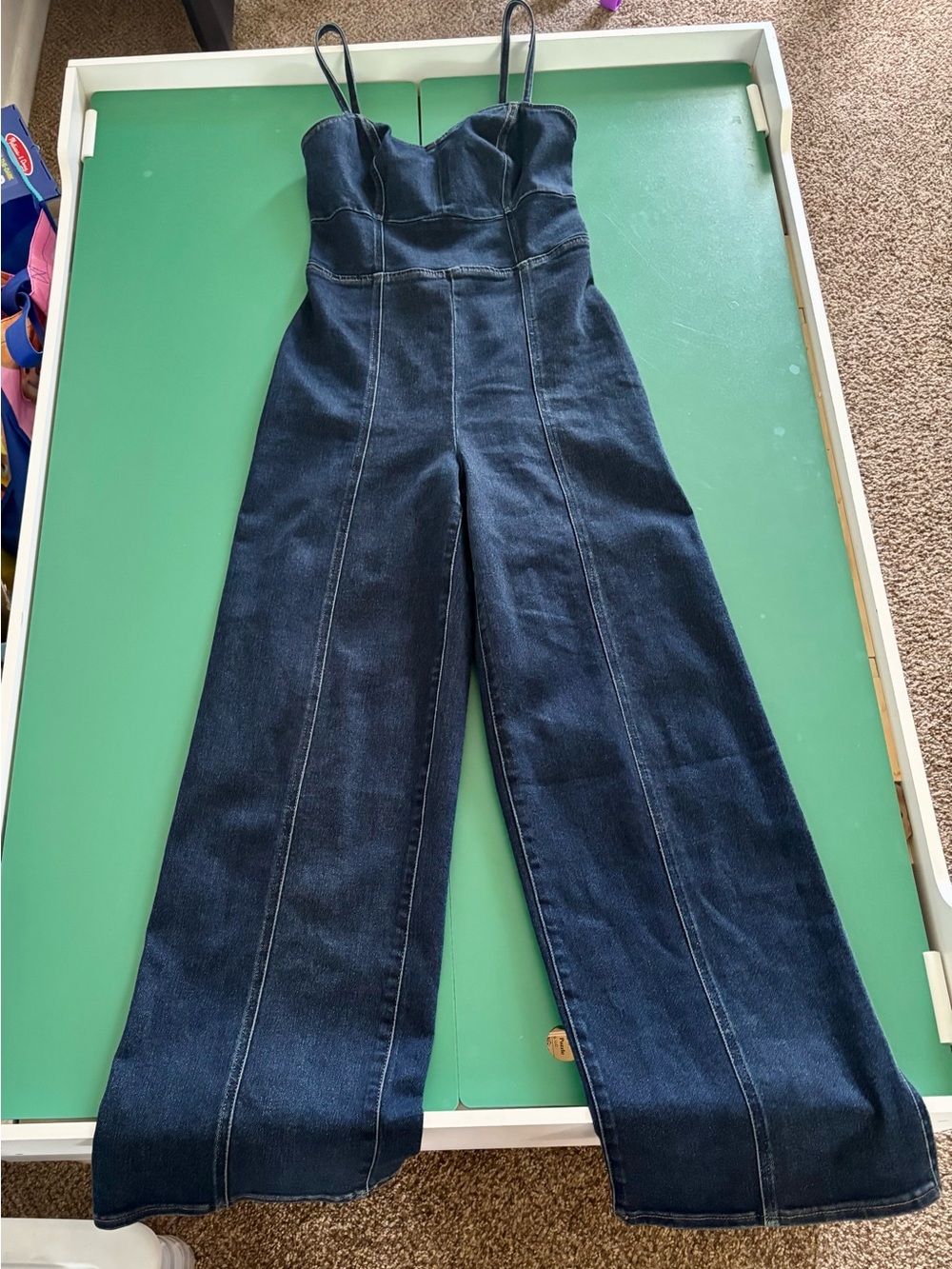 Express Size XS Denim Wide-Leg Jumpsuit Cutout Back